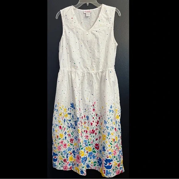 Vintage Lanz of Salzburg Sleeveless White Color Pop Floral Midi Dress - Picture 2 of 6